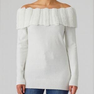 Radzoli White Sweater with Faux Fur and Silver Embellishments Off Shoulder XL